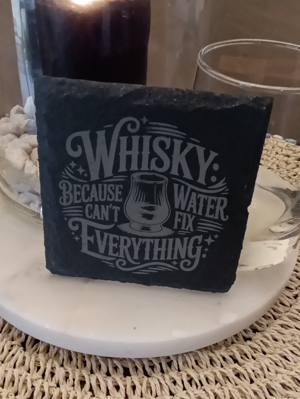 Engraved By Us. Whisky Slate Coaster - Black Decorative Drink Coaster 4each